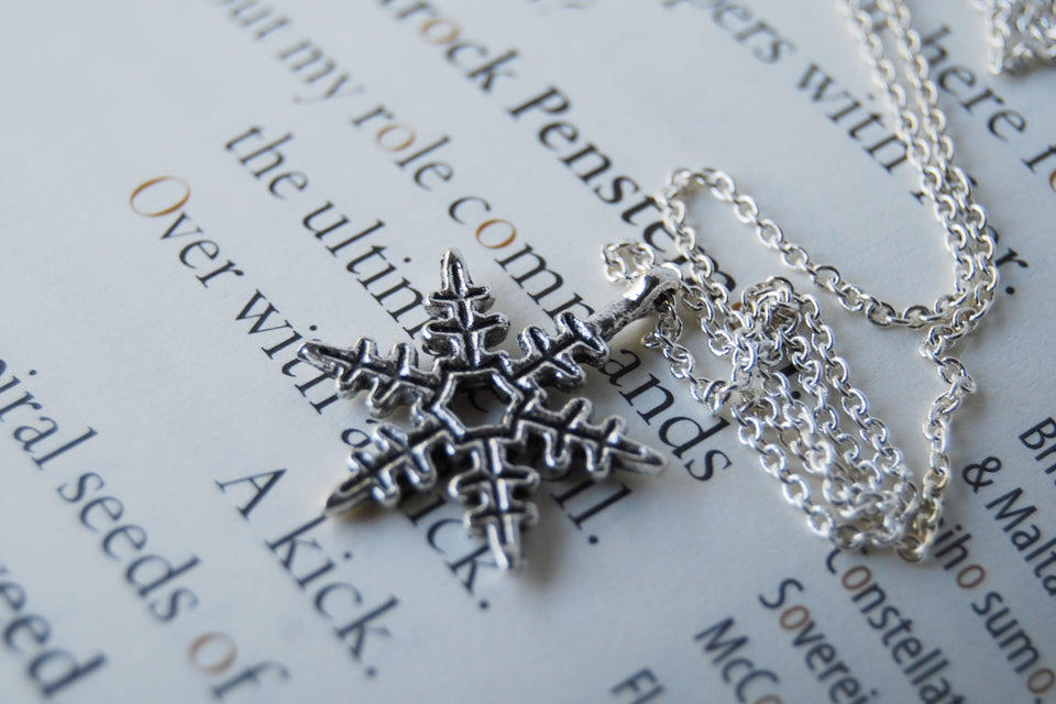 Silver Snowflake Necklace | Winter Snowflake Charm Necklace - Enchanted Leaves - Nature Jewelry - Unique Handmade Gifts