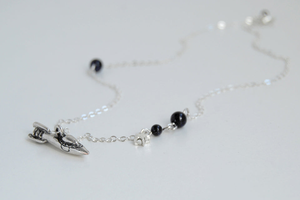 Spaceship Necklace | Silver Rocket Charm Necklace | Blue Goldstone Jewelry - Enchanted Leaves - Nature Jewelry - Unique Handmade Gifts
