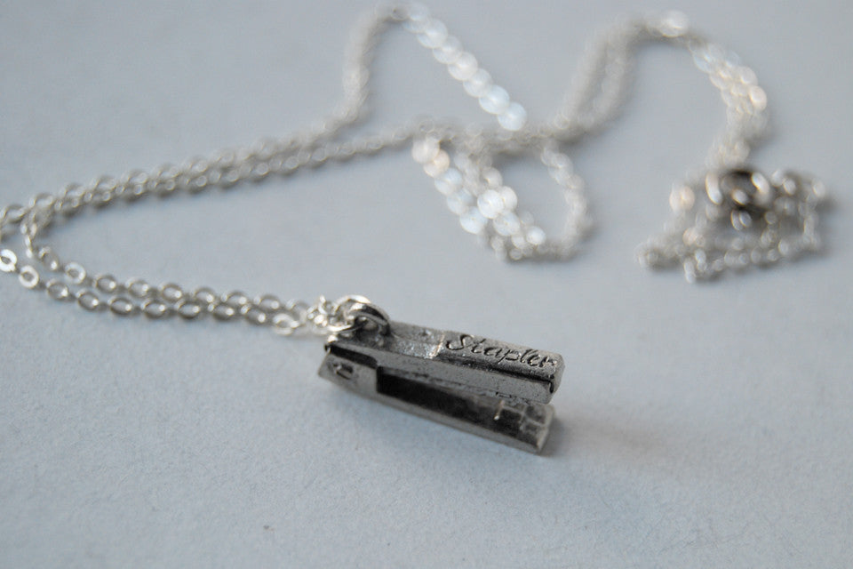 Tiny Silver Stapler Necklace - Enchanted Leaves - Nature Jewelry - Unique Handmade Gifts