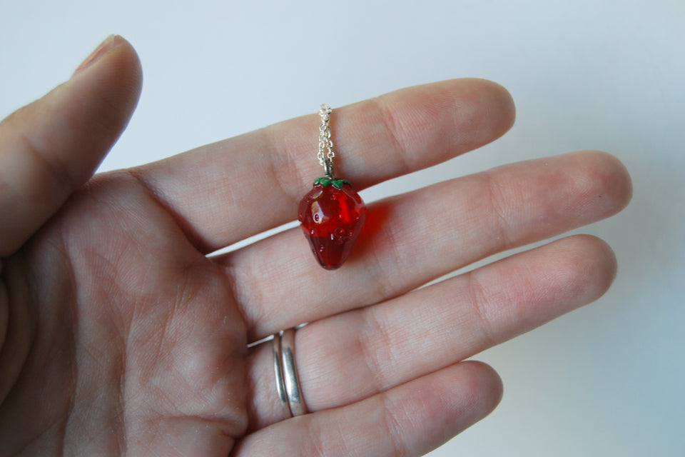 California Strawberry Necklace | Red Strawberry Charm Jewelry | Fruit Necklace - Enchanted Leaves - Nature Jewelry - Unique Handmade Gifts