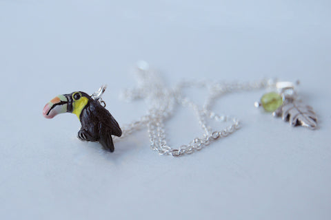 Tiny Toucan Necklace - Enchanted Leaves - Nature Jewelry - Unique Handmade Gifts