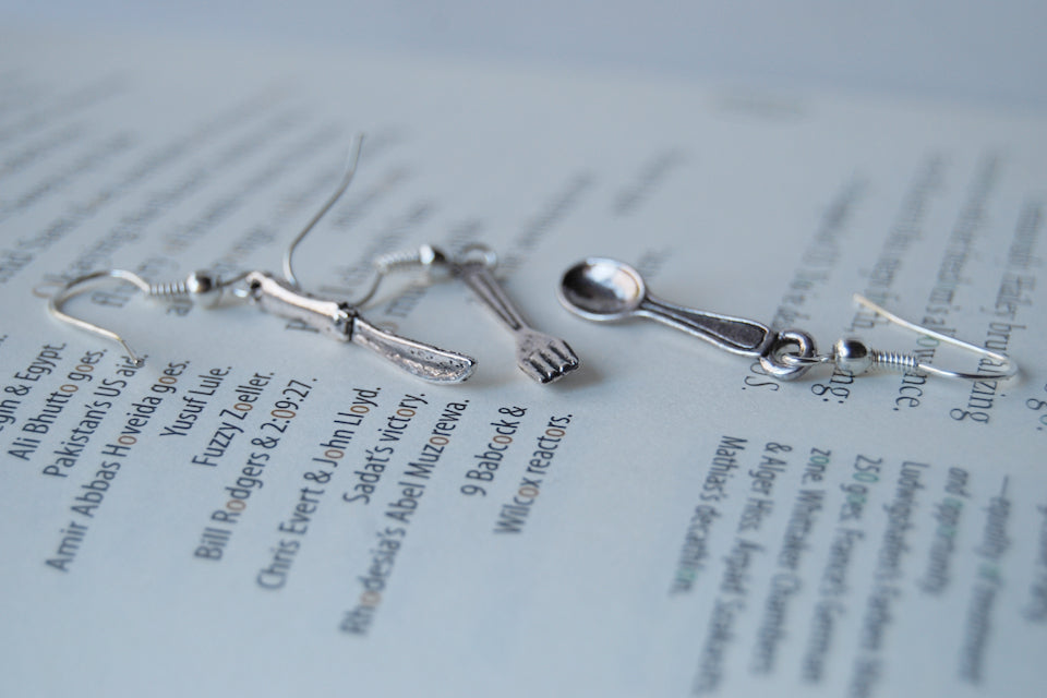 Bon Appétit Earrings | Utensil Set Earrings | Spoon Fork and Knife Charm - Enchanted Leaves - Nature Jewelry - Unique Handmade Gifts