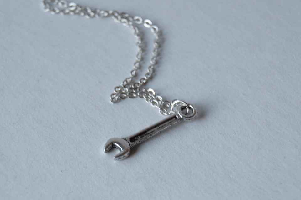 Tiny Silver Wrench Necklace | Silver Wrench Charm Necklace | Tool Jewelry - Enchanted Leaves - Nature Jewelry - Unique Handmade Gifts